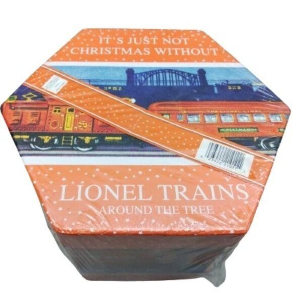 Lionel Trains Christmas Ornaments Set 14 Hexagon Storage Box Orange Blue Design - Picture 3 of 3